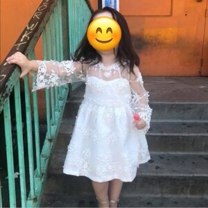 White Lace Dress with Sheer Sleeves